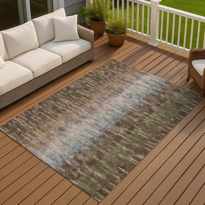 Brown Green And Ivory Abstract Washable Indoor Outdoor Area Rug Photo 7