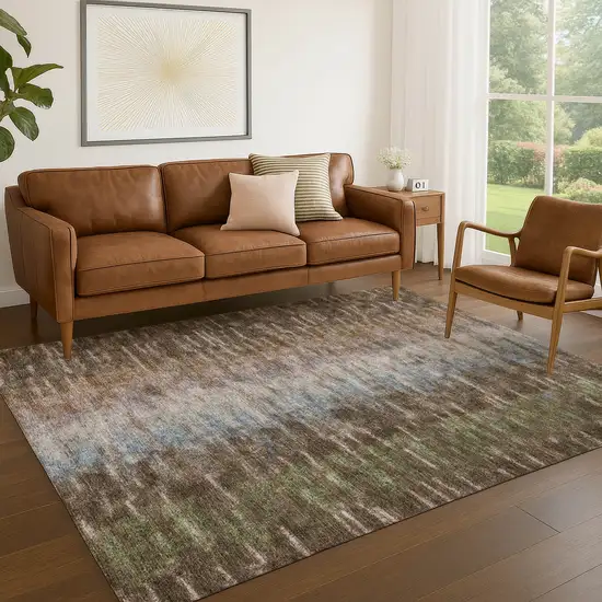 Brown Green And Ivory Abstract Washable Indoor Outdoor Area Rug Photo 9