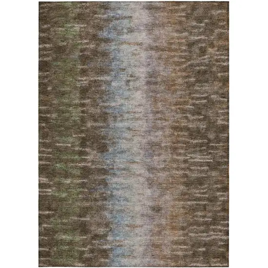 Brown Green And Ivory Abstract Washable Indoor Outdoor Area Rug Photo 5