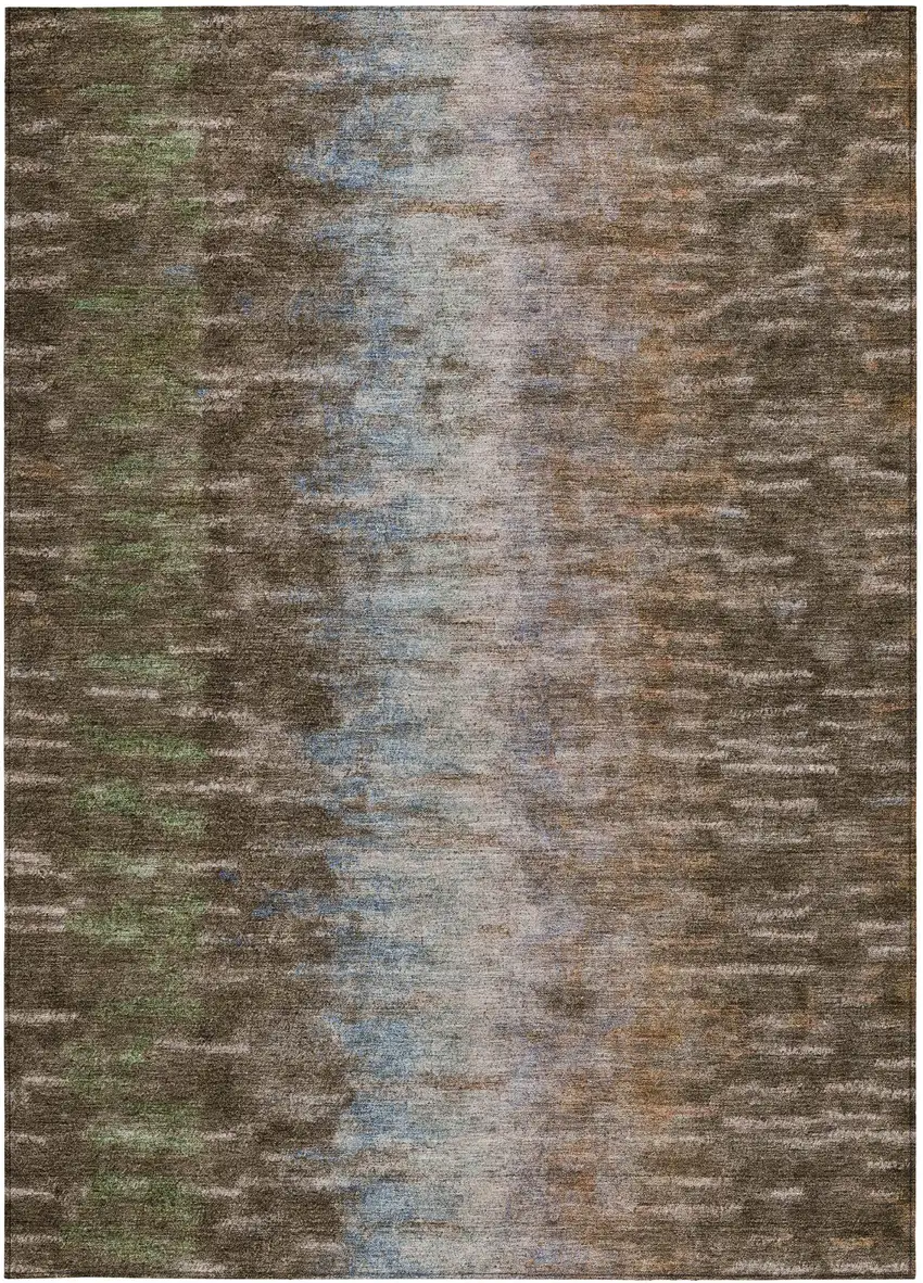 Brown Green And Ivory Abstract Washable Indoor Outdoor Area Rug Photo 5