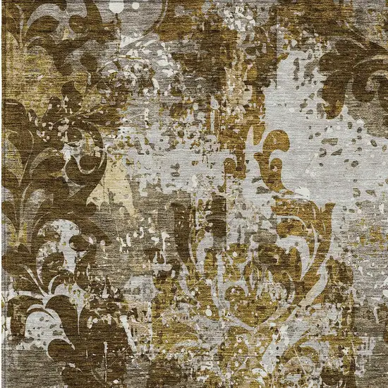 Brown Green And Ivory Damask Washable Indoor Outdoor Area Rug Photo 6