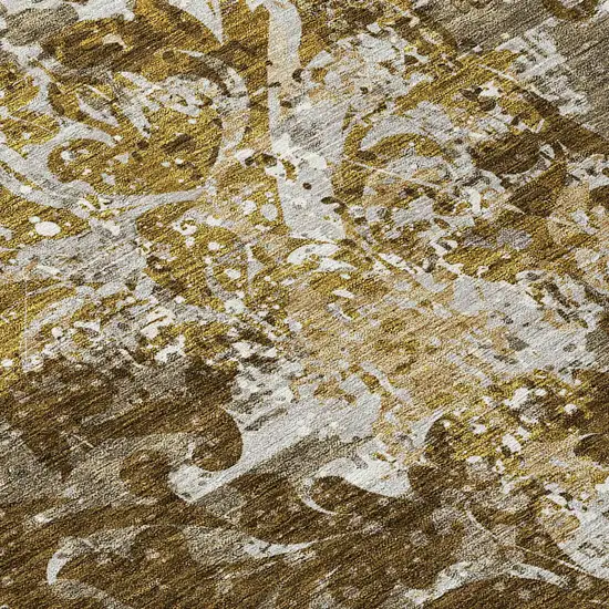 Brown Green And Ivory Damask Washable Indoor Outdoor Area Rug Photo 5
