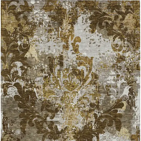 Brown Green And Ivory Damask Washable Indoor Outdoor Area Rug Photo 7