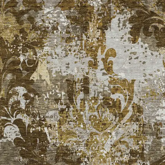 Brown Green And Ivory Damask Washable Indoor Outdoor Area Rug Photo 6