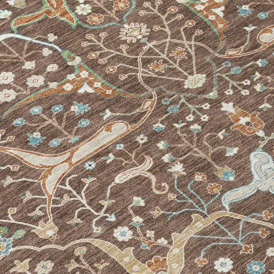 Brown Green And Ivory Floral Washable Indoor Outdoor Area Rug Photo 9