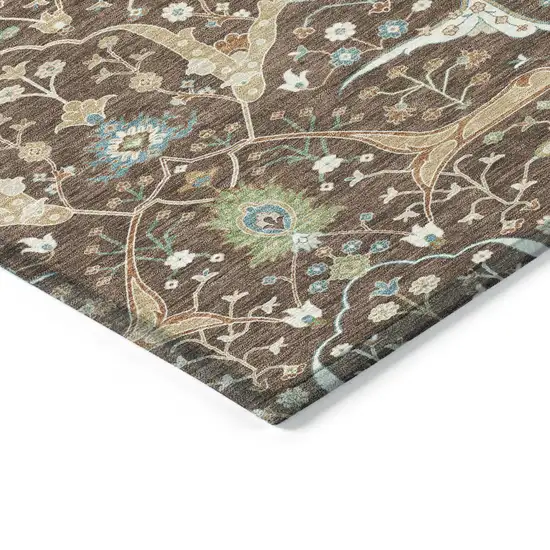 Brown Green And Ivory Floral Washable Indoor Outdoor Area Rug Photo 4