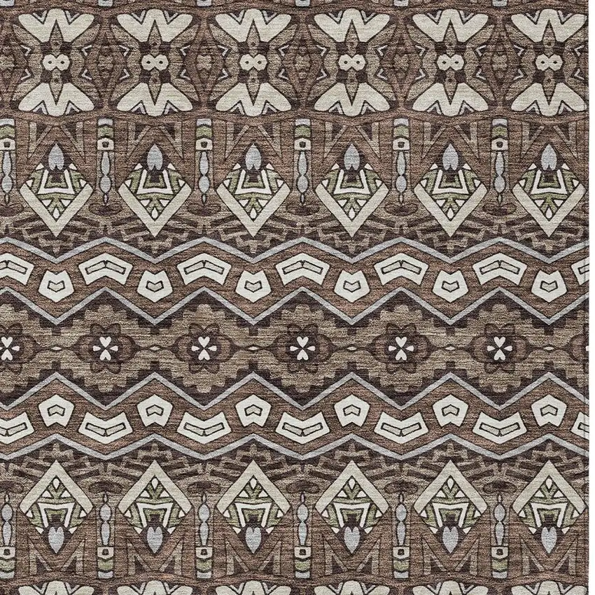 Brown Green And Ivory Moroccan Washable Indoor Outdoor Area Rug Photo 7