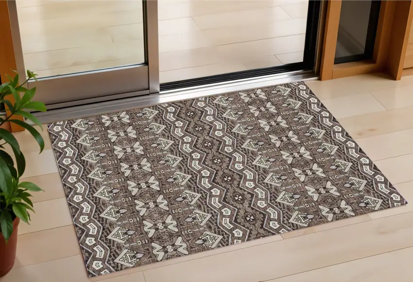 Brown Green And Ivory Moroccan Washable Indoor Outdoor Area Rug Photo 1