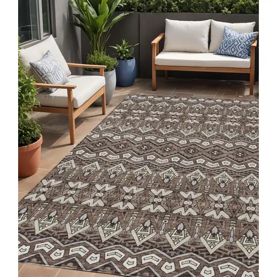 Brown Green And Ivory Moroccan Washable Indoor Outdoor Area Rug Photo 1