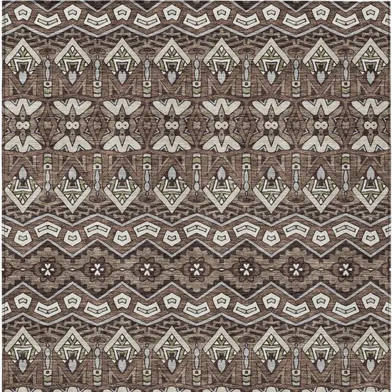 Brown Green And Ivory Moroccan Washable Indoor Outdoor Area Rug Photo 8