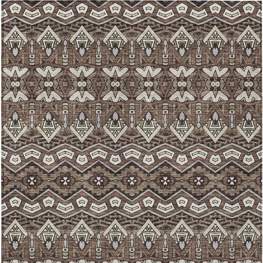 Brown Green And Ivory Moroccan Washable Indoor Outdoor Area Rug Photo 8