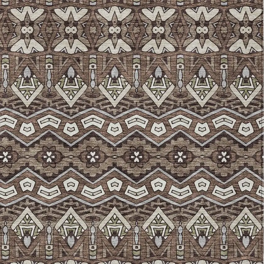 Brown Green And Ivory Moroccan Washable Indoor Outdoor Area Rug Photo 7