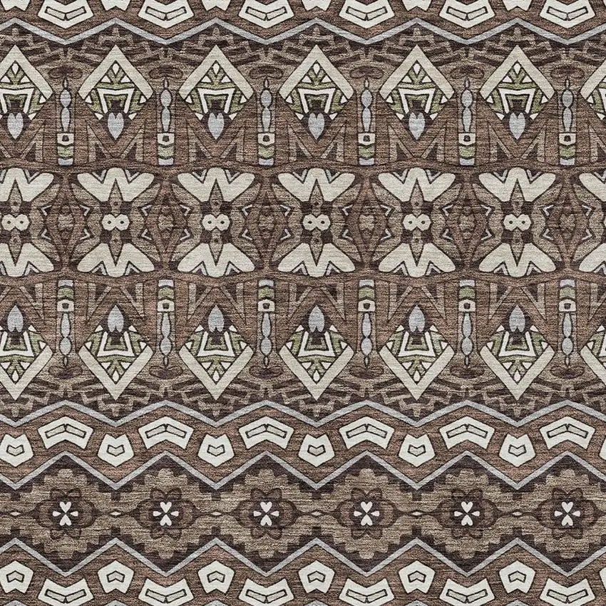 Brown Green And Ivory Moroccan Washable Indoor Outdoor Area Rug Photo 7