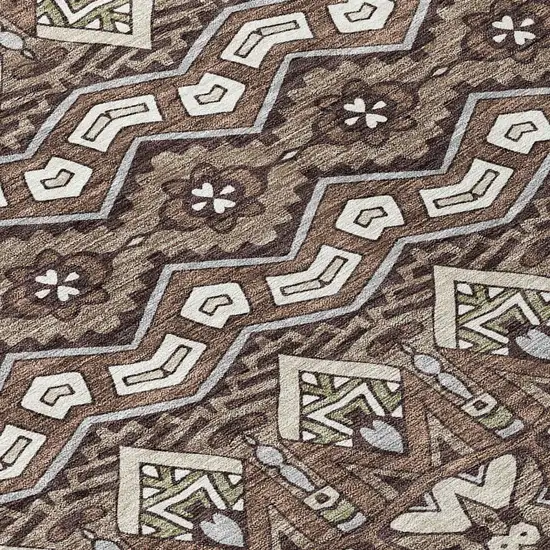 Brown Green And Ivory Moroccan Washable Indoor Outdoor Area Rug Photo 6