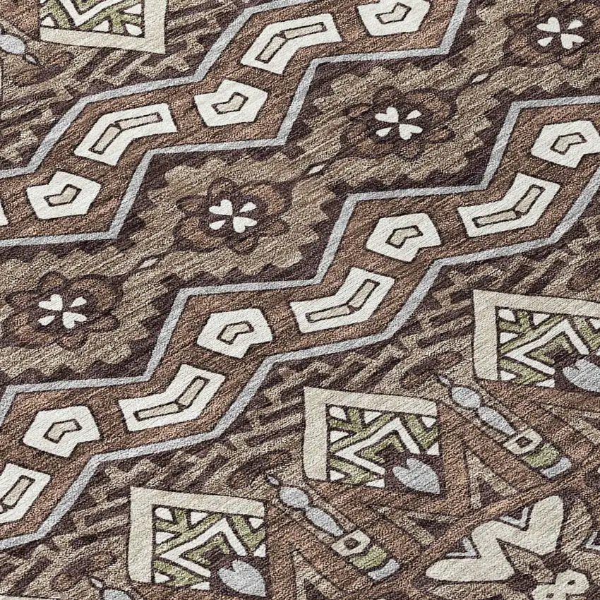 Brown Green And Ivory Moroccan Washable Indoor Outdoor Area Rug Photo 6
