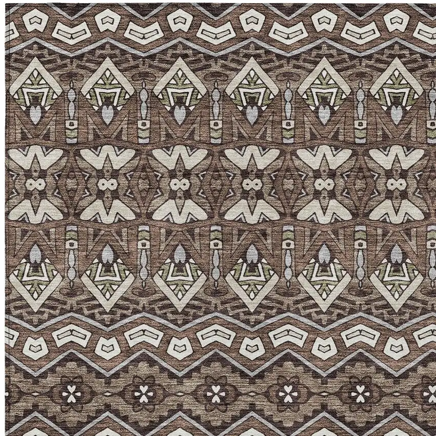 Brown Green And Ivory Moroccan Washable Indoor Outdoor Area Rug Photo 7