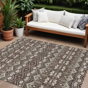Photo of Brown Green And Ivory Moroccan Washable Indoor Outdoor Area Rug