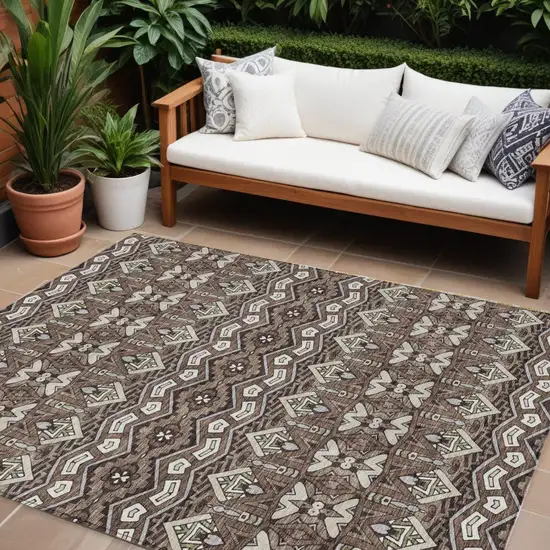 Brown Green And Ivory Moroccan Washable Indoor Outdoor Area Rug Photo 1