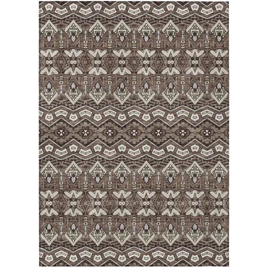 Brown Green And Ivory Moroccan Washable Indoor Outdoor Area Rug Photo 2