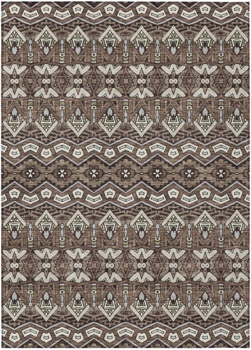 Brown Green And Ivory Moroccan Washable Indoor Outdoor Area Rug Photo 2