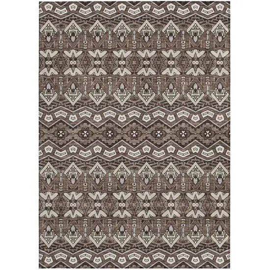 Brown Green And Ivory Moroccan Washable Indoor Outdoor Area Rug Photo 8