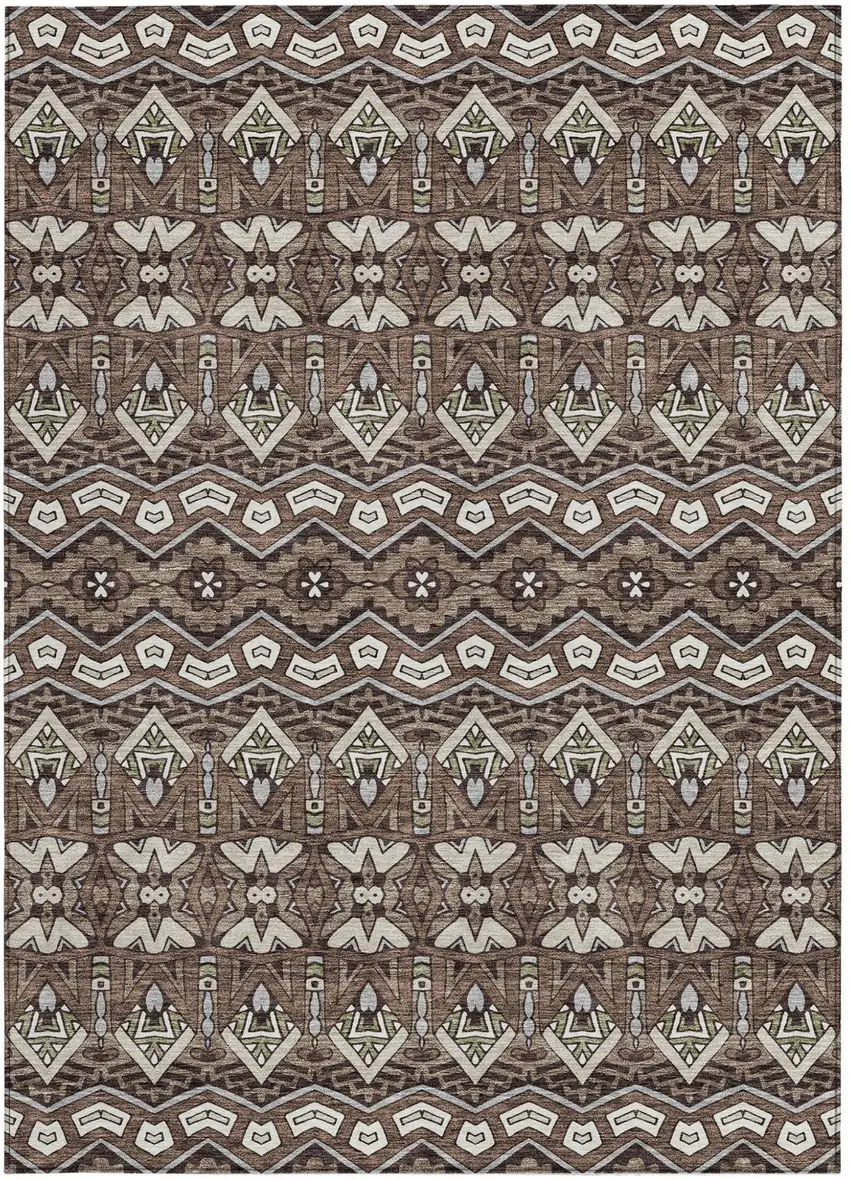 Brown Green And Ivory Moroccan Washable Indoor Outdoor Area Rug Photo 8