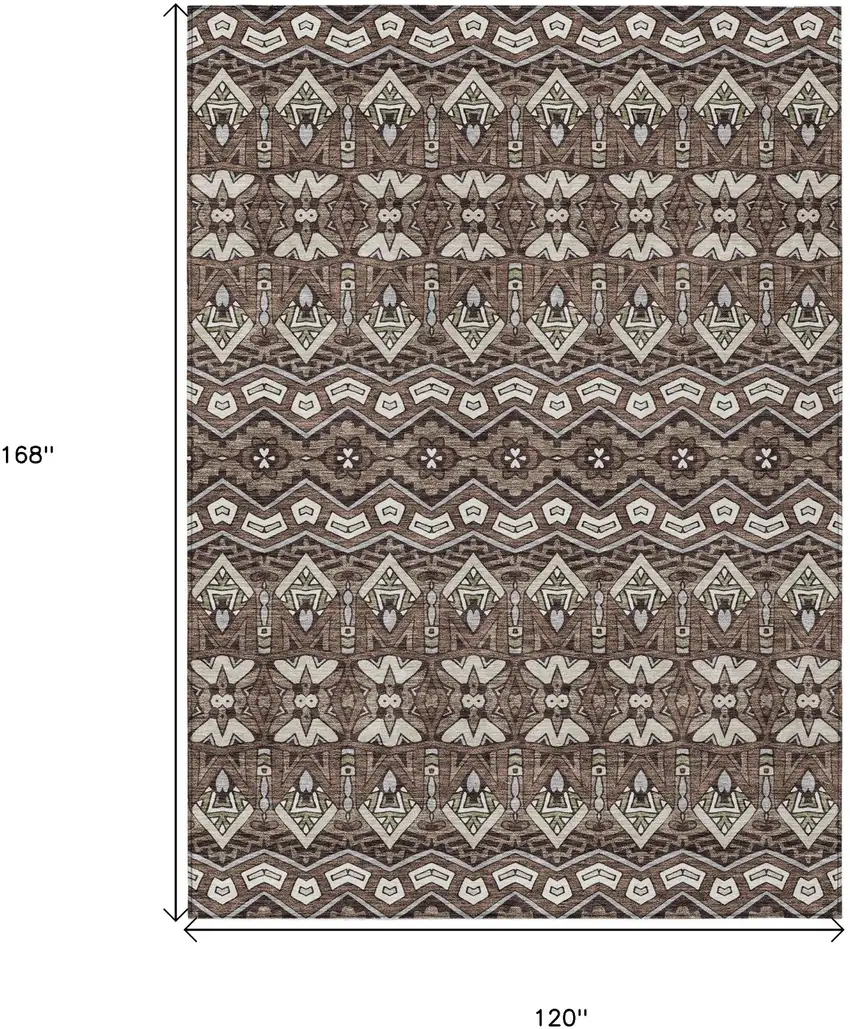 Brown Green And Ivory Moroccan Washable Indoor Outdoor Area Rug Photo 3