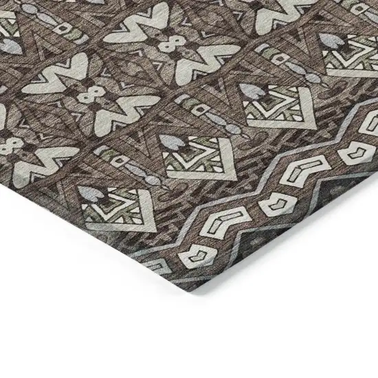 Brown Green And Ivory Moroccan Washable Indoor Outdoor Area Rug Photo 5