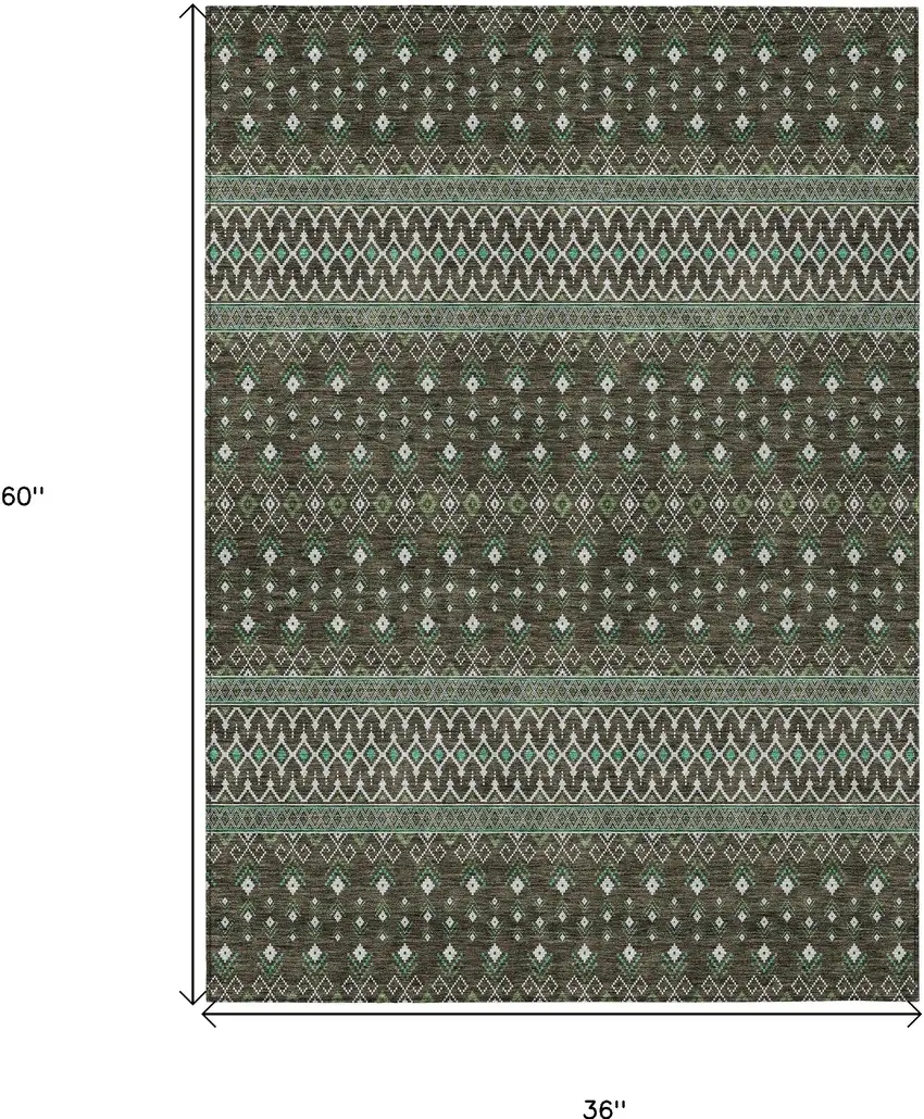 Brown Green And Olive Green Tribal Washable Indoor Outdoor Area Rug Photo 3