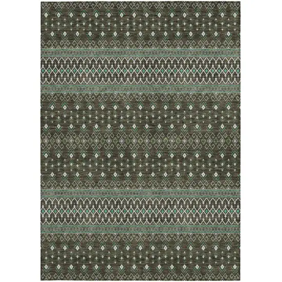 Brown Green And Olive Green Tribal Washable Indoor Outdoor Area Rug Photo 7