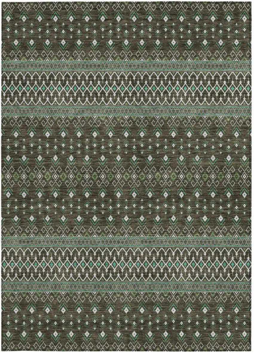 Brown Green And Olive Green Tribal Washable Indoor Outdoor Area Rug Photo 7