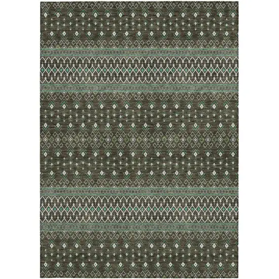 Brown Green And Olive Green Tribal Washable Indoor Outdoor Area Rug Photo 7
