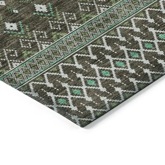 Brown Green And Olive Green Tribal Washable Indoor Outdoor Area Rug Photo 4