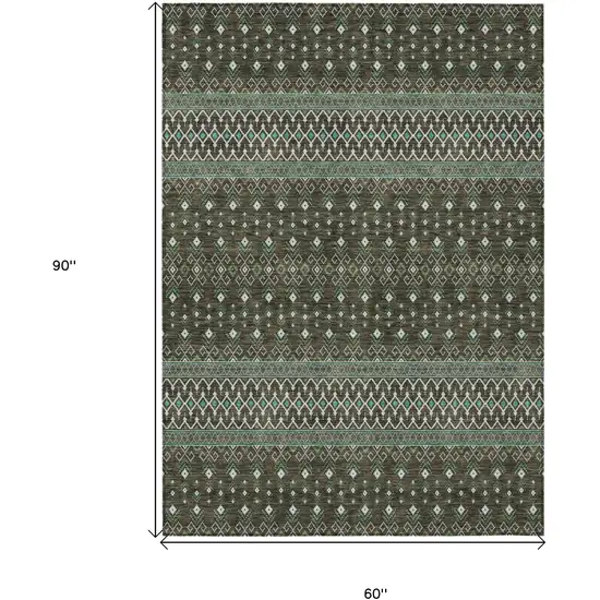 Brown Green And Olive Green Tribal Washable Indoor Outdoor Area Rug Photo 3