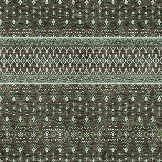 Brown Green And Olive Green Tribal Washable Indoor Outdoor Area Rug Photo 5