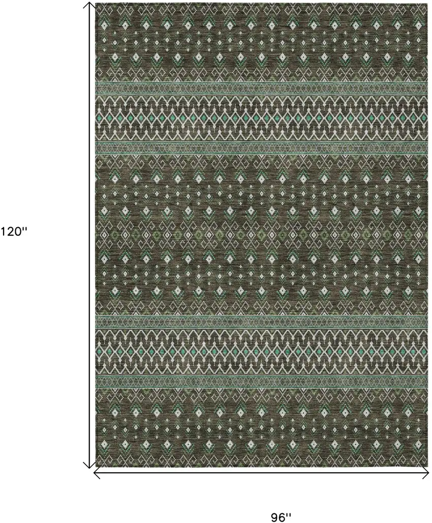 Brown Green And Olive Green Tribal Washable Indoor Outdoor Area Rug Photo 3