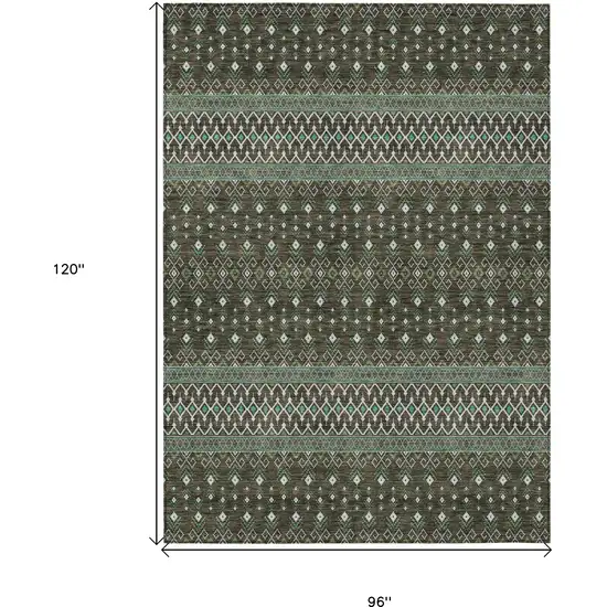 Brown Green And Olive Green Tribal Washable Indoor Outdoor Area Rug Photo 3
