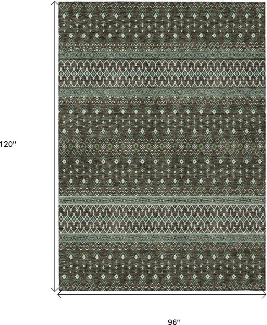 Brown Green And Olive Green Tribal Washable Indoor Outdoor Area Rug Photo 3