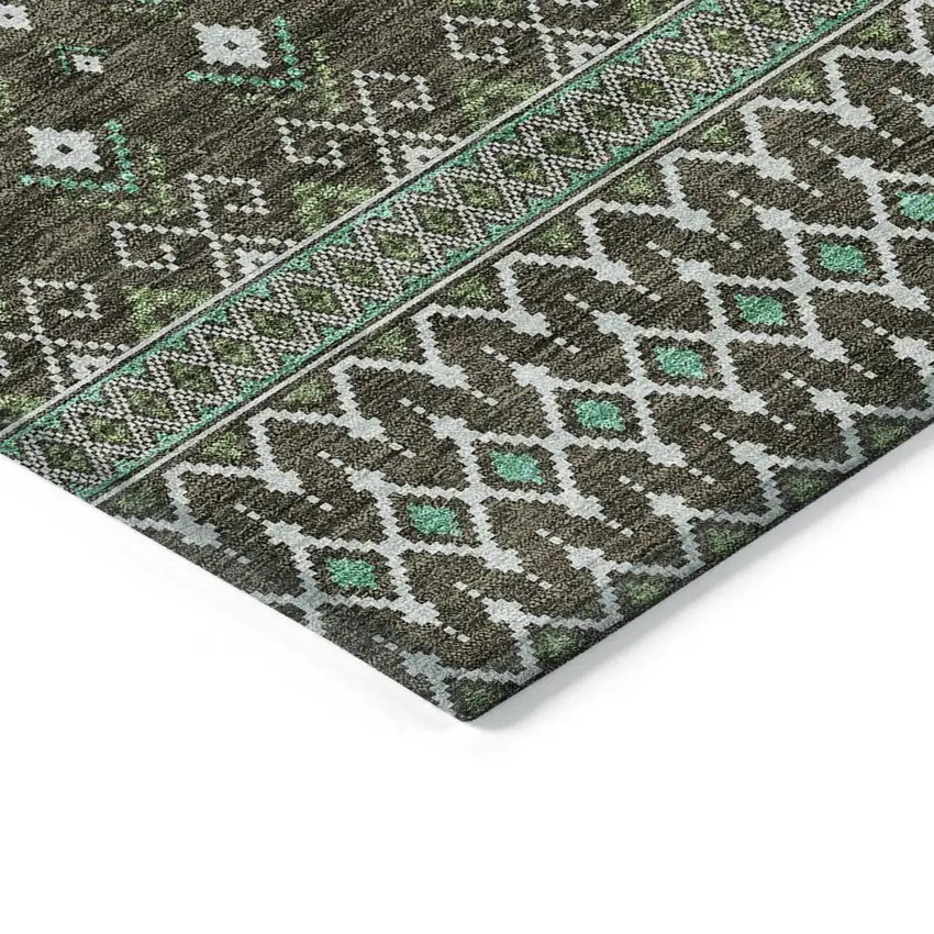 Brown Green And Olive Green Tribal Washable Indoor Outdoor Area Rug Photo 4