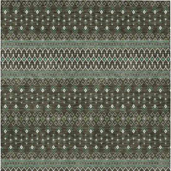 Brown Green And Olive Green Tribal Washable Indoor Outdoor Area Rug Photo 5