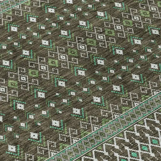 Brown Green And Olive Green Tribal Washable Indoor Outdoor Area Rug Photo 4