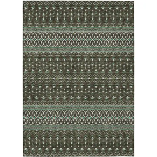 Brown Green And Olive Green Tribal Washable Indoor Outdoor Area Rug Photo 1