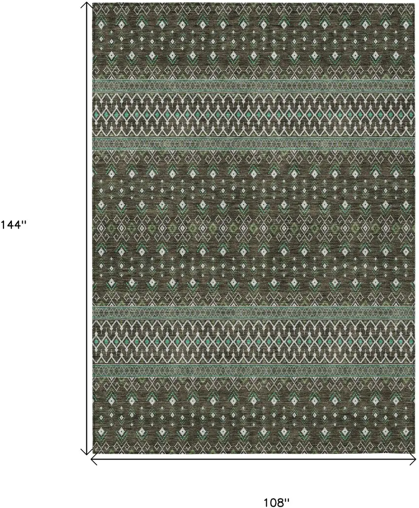 Brown Green And Olive Green Tribal Washable Indoor Outdoor Area Rug Photo 3