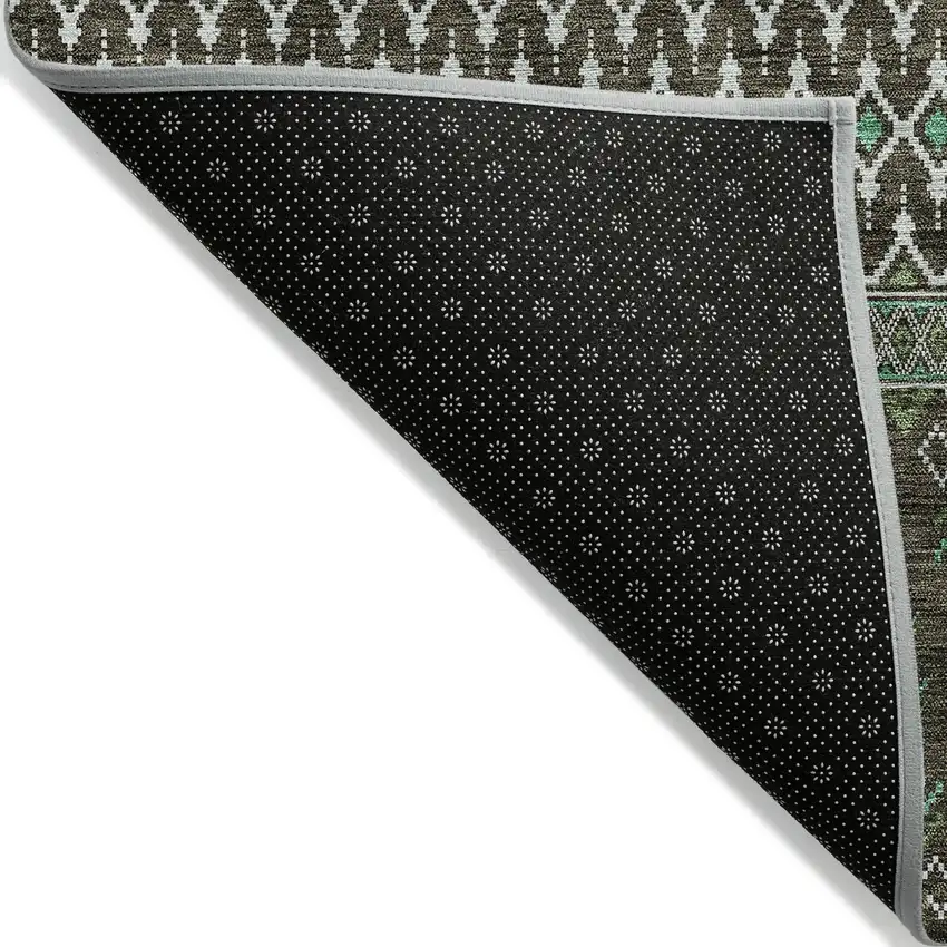 Brown Green And Olive Green Tribal Washable Indoor Outdoor Area Rug Photo 2