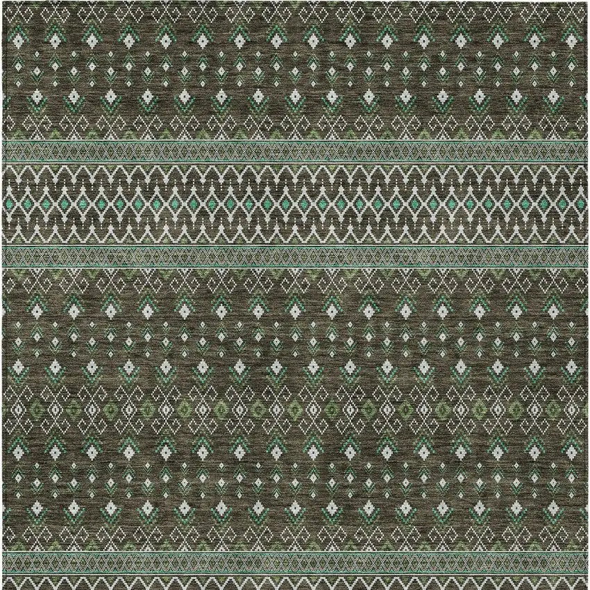 Brown Green And Olive Green Tribal Washable Indoor Outdoor Area Rug Photo 6