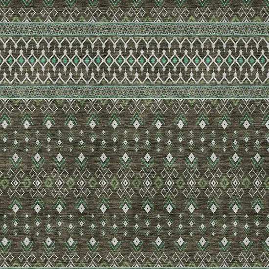 Brown Green And Olive Green Tribal Washable Indoor Outdoor Area Rug Photo 5