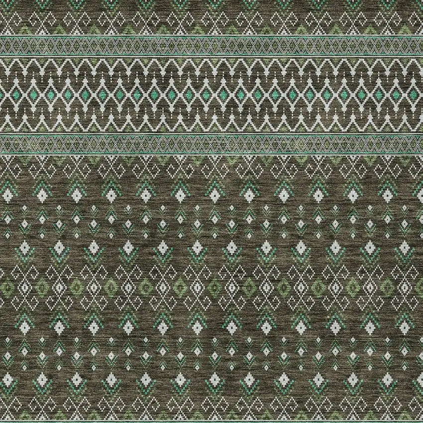 Brown Green And Olive Green Tribal Washable Indoor Outdoor Area Rug Photo 5