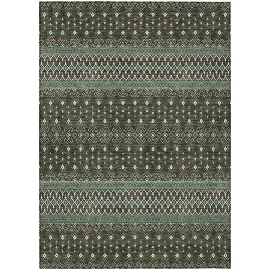 Brown Green And Olive Green Tribal Washable Indoor Outdoor Area Rug Photo 1