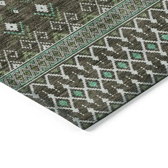 Brown Green And Olive Green Tribal Washable Indoor Outdoor Area Rug Photo 3