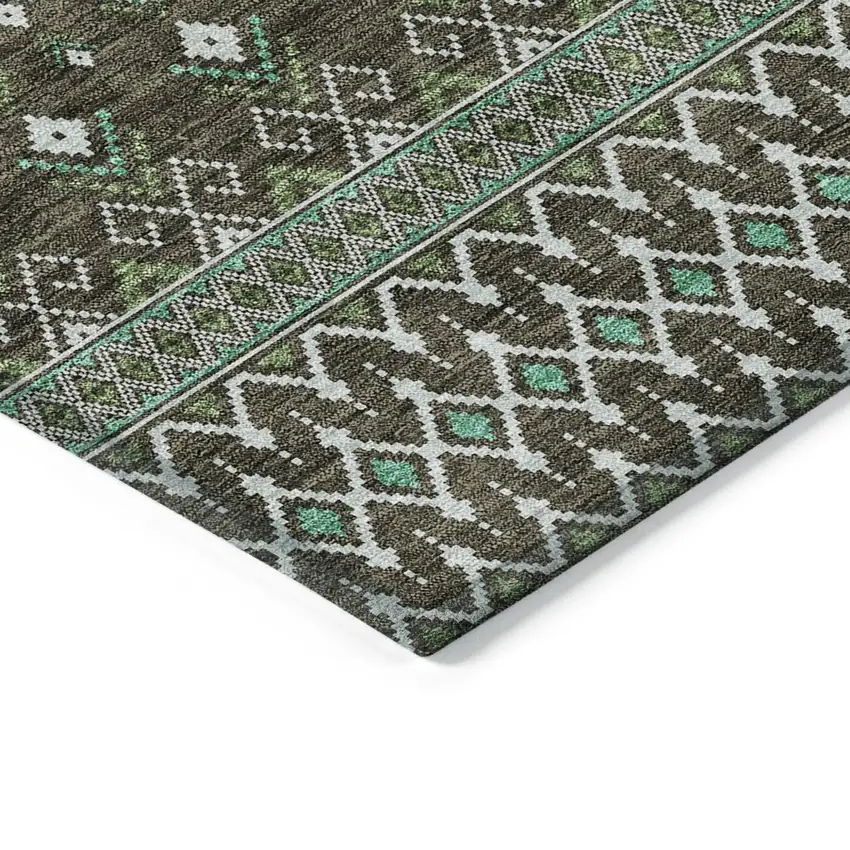 Brown Green And Olive Green Tribal Washable Indoor Outdoor Area Rug Photo 3